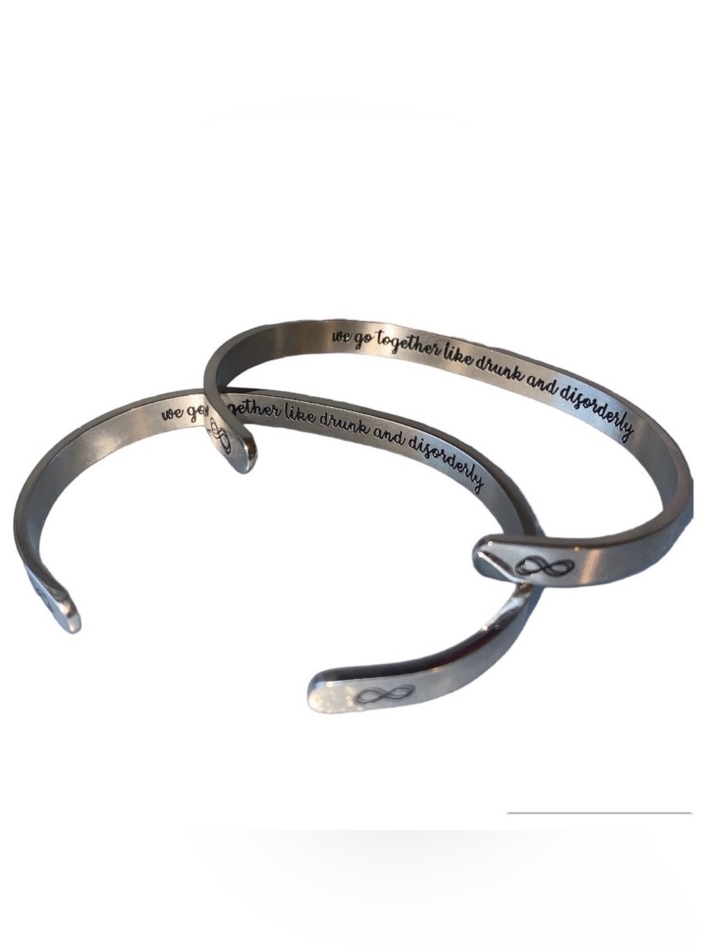 We go Together like Drunk and Disorderly set of 2 silver bangle bracelets bestie